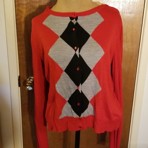 New York & Company Sweaters - New York and Company Argyle Cardigan Red